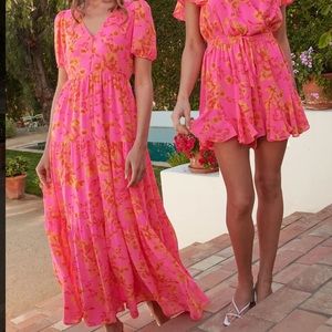 STUNNING flowing floral tiered maxi- Barbiecore